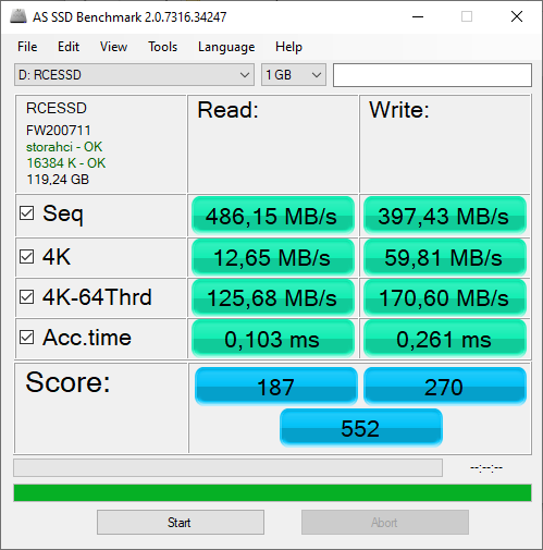 RCESSD SSD 128 GB SATA 3 - AS SSD Benchmark